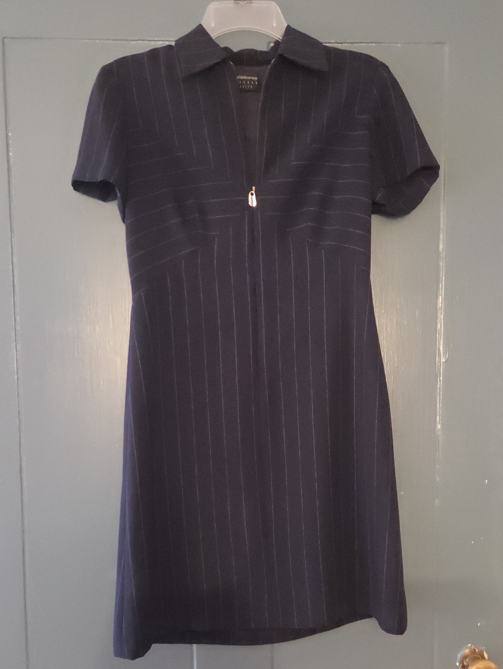 Liz Claiborne Navy Pinstripe Zip-Front Shift Dress 4